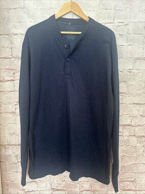 LL Bean Two Layer River Driver's Henley Shirt Mens L  Traditional Fit Navy Blue